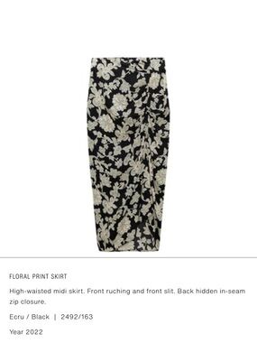 Zara Black Midi Skirt with Ecru Floral Print